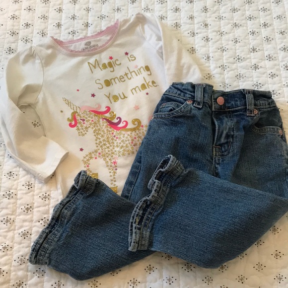 Okie Dokie Unicorn Sparkle Top with Jeans - Picture 1 of 5